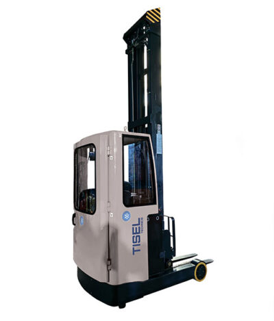 Ричтрак для морозильной камеры купить в Москве. Tisel Technics RTX20 PLUS (CS) – мощный высокопроизводительный ричтрак для интенсивных складских работ в холодном исполнении с теплой кабиной для холодных условий эксплуатации: неотапливаемых помещений и складов, для холодильной и морозильной камеры до -18°C и до -28°C, г/п 2000 кг